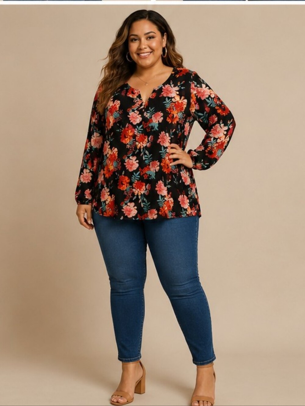 🍏Derek Heart Women's Floral V-Neck Blouse – Plus Size 3X